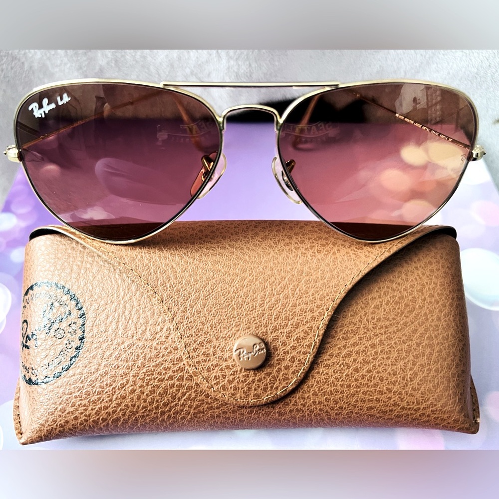 Ray-Ban Gold Frame Sunglasses with Pink Gradient Lenses